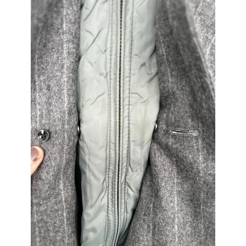 Banana Republic‎ Mens S Wool Topcoat Grey Stripe Jacket Pea Coat Removable Liner
